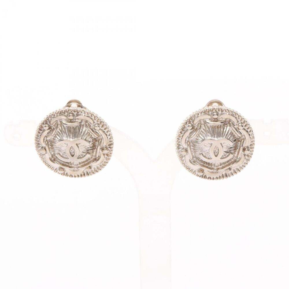 CHANEL Authentic Silver Logo Earrings